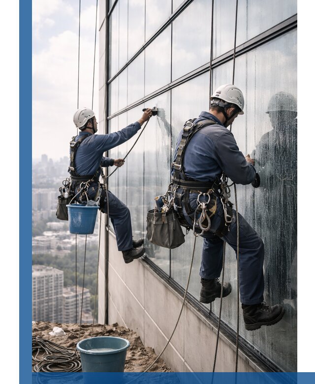 Профессиональная мойка фасадных окон альпинистами в Гае