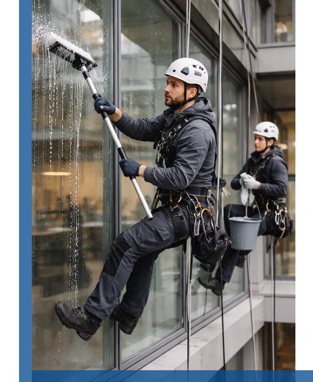 Профессиональная мойка витражей промышленными альпинистами в Гае