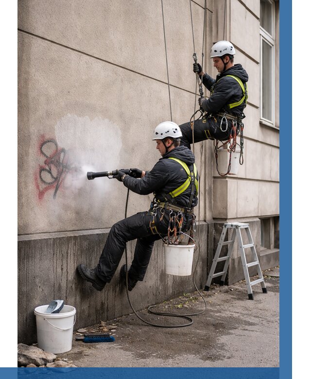 Удаление граффити с фасада в Гае от 4575 р. | ВЫСОТНИК-Гай