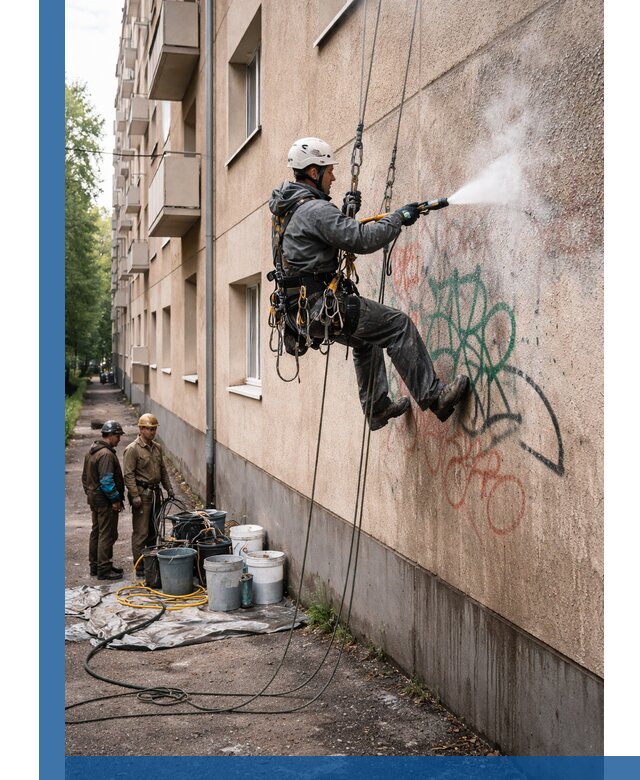 Удаление граффити с фасада в Гае без следов и повреждений