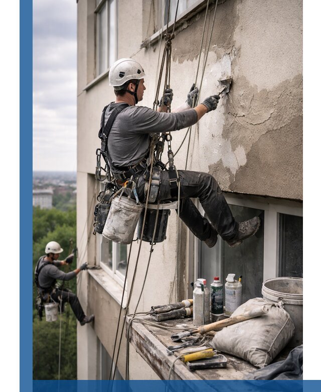 Косметический ремонт фасада зданий в Гае промышленными альпинистами