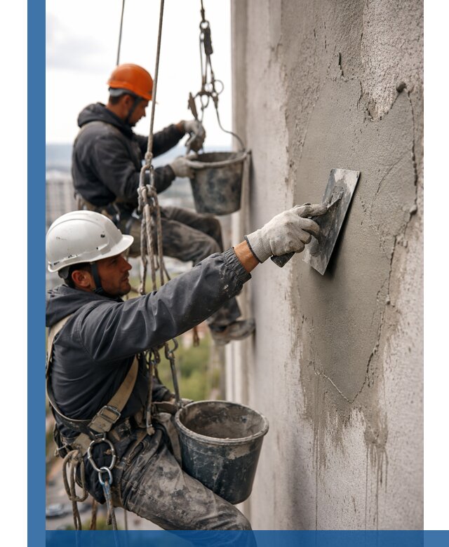 Штукатурка фасада на высоте в Гае профессиональные работы