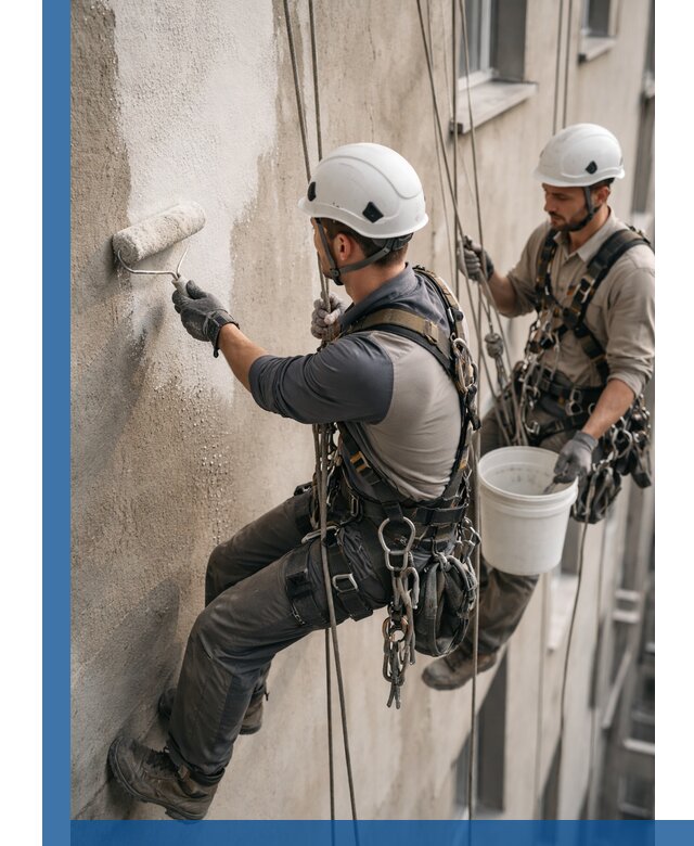 Грунтовка фасада на высоте в Гае промышленными альпинистами