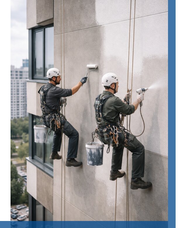 Покраска фасада альпинистами в Гае от 305 р. | ВЫСОТНИК-Гай