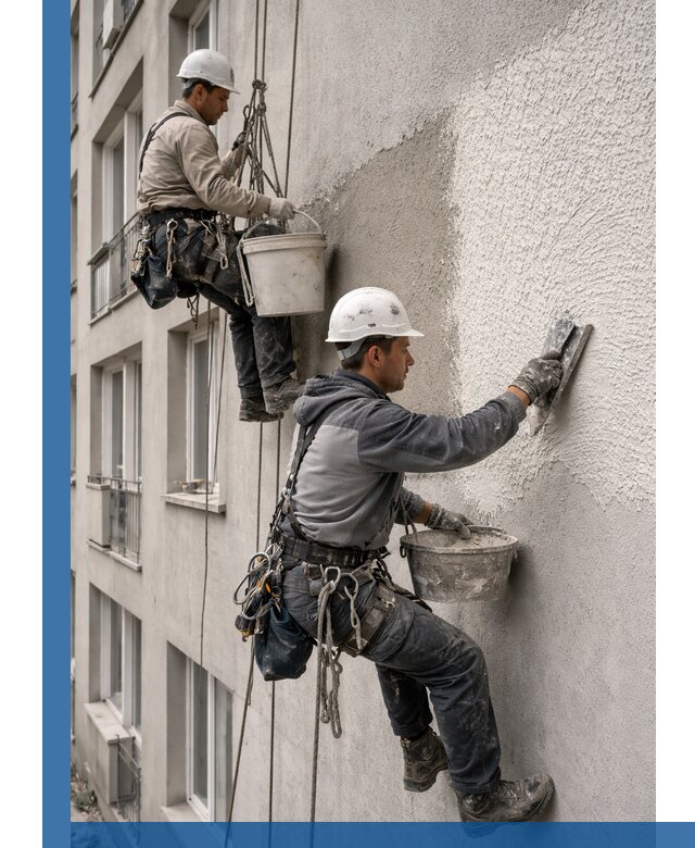 Нанесение декоративной штукатурки короед на фасад в Гае