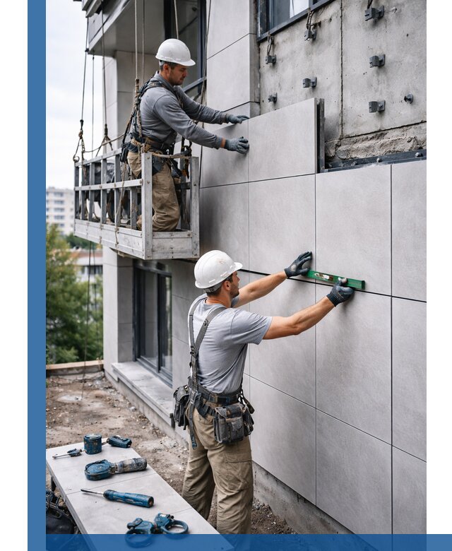 Монтаж керамогранита на фасад в Гае под ключ с гарантией качества