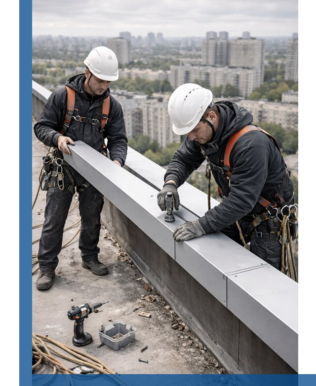 Монтаж парапетных крышек и ограждений кровли в Гае