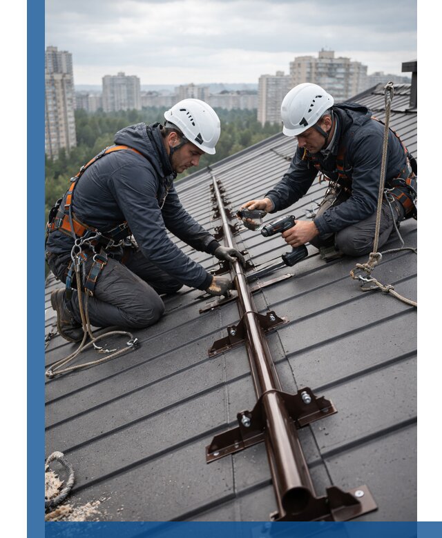 Монтаж снегозадержателей на кровле зданий в Гае под ключ