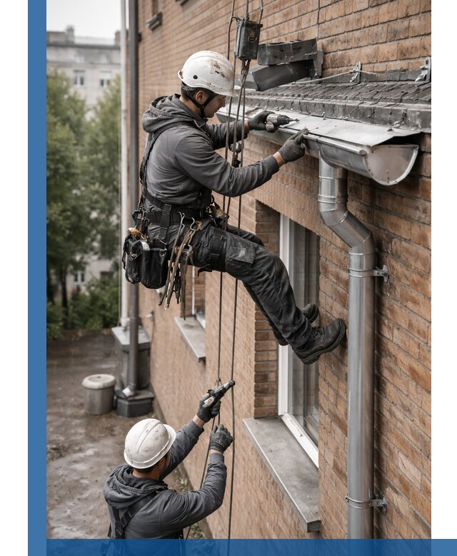 Монтаж водосточной системы на здании в Гае под ключ