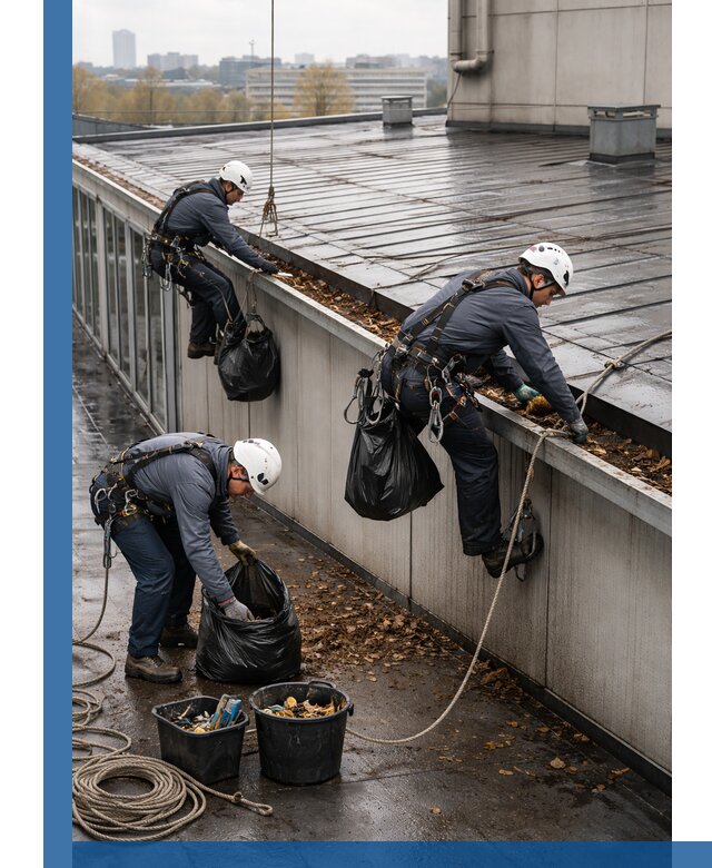 Очистка кровли по периметру в Гае силами промышленных альпинистов