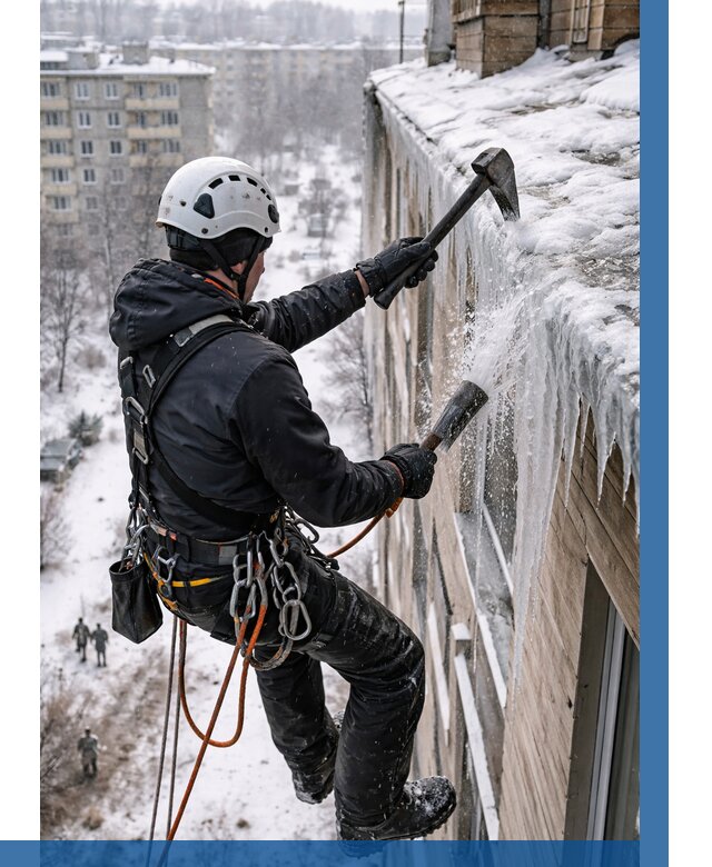 Сбивание сосулек с крыши в Гае по цене от 4575 р. | ВЫСОТНИК-Гай