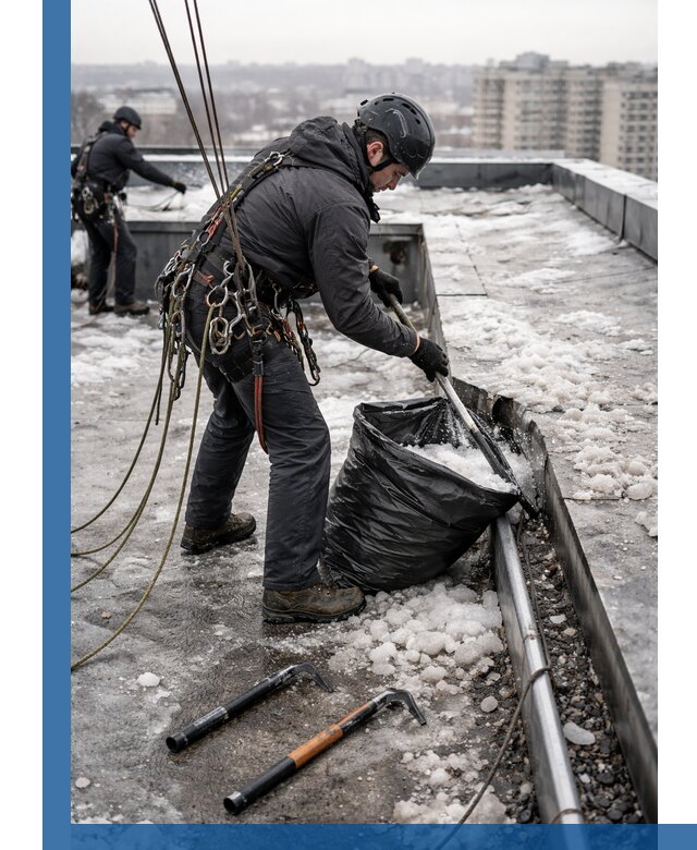 Аварийная очистка кровли в Гае от промальпинистов