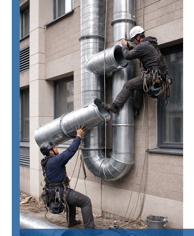 Монтаж фасадных воздуховодов в Гае с герметизацией и крепежом