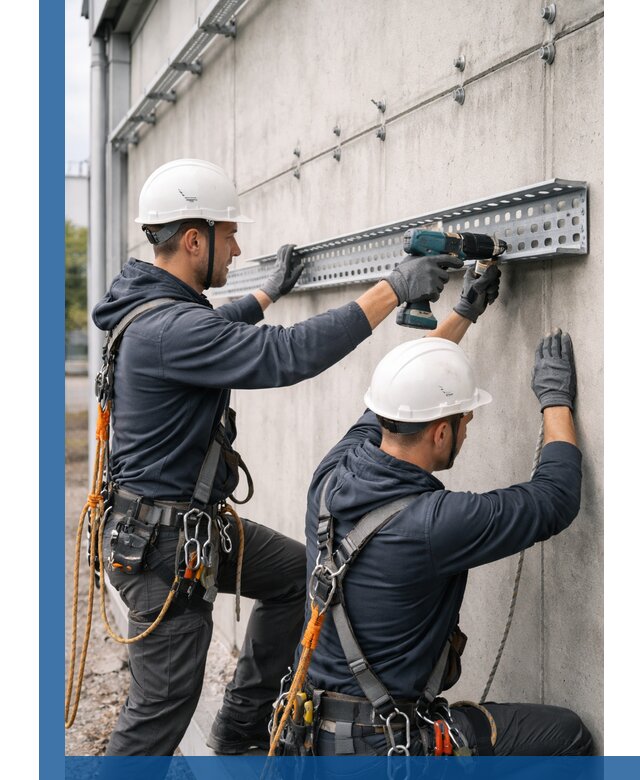 Монтаж кабельных лотков на фасаде зданий в Гае с гарантией