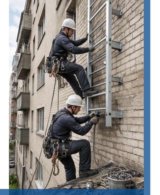 Монтаж пожарной лестницы в Гае от 25415 р заказать у ВЫСОТНИК-Гай