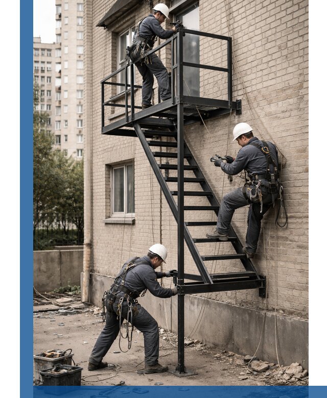 Монтаж пожарной лестницы в Гае, установка и крепление