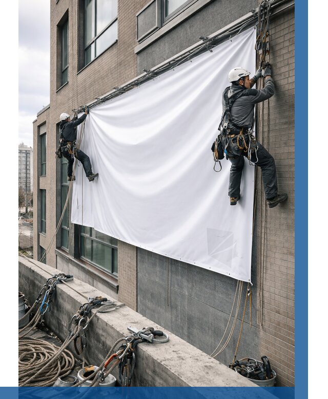 Монтаж баннеров на фасаде в Гае от 661 р. заказать ВЫСОТНИК-Гай