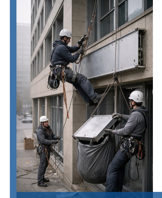 Демонтаж рекламной вывески с высотными работами в Гае