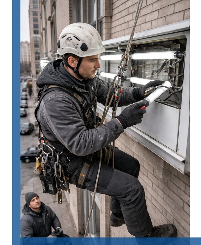 Профессиональная замена ламп в наружной вывеске в Гае