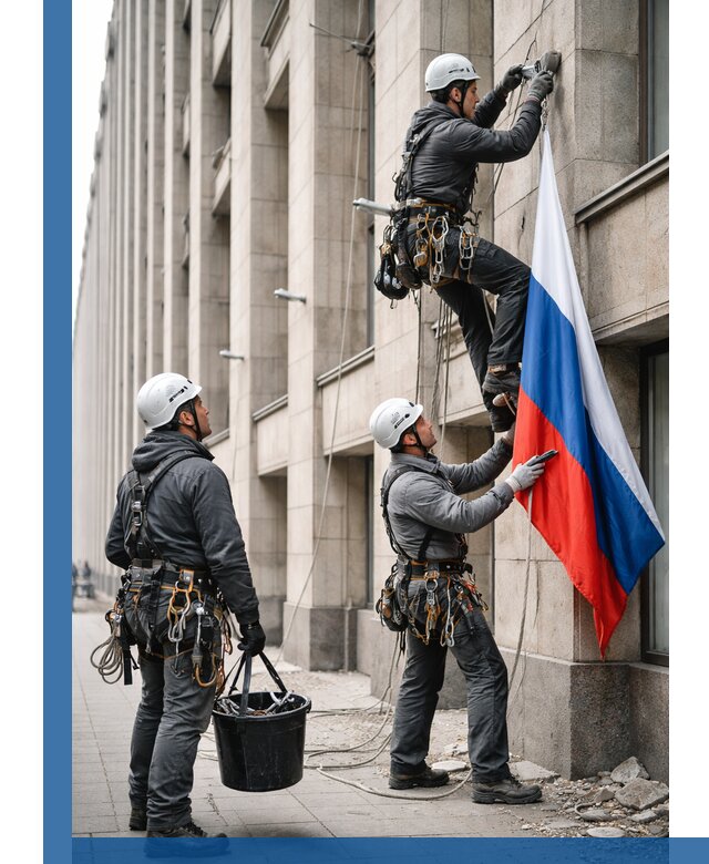 Профессиональная установка флагов на фасаде в Гае