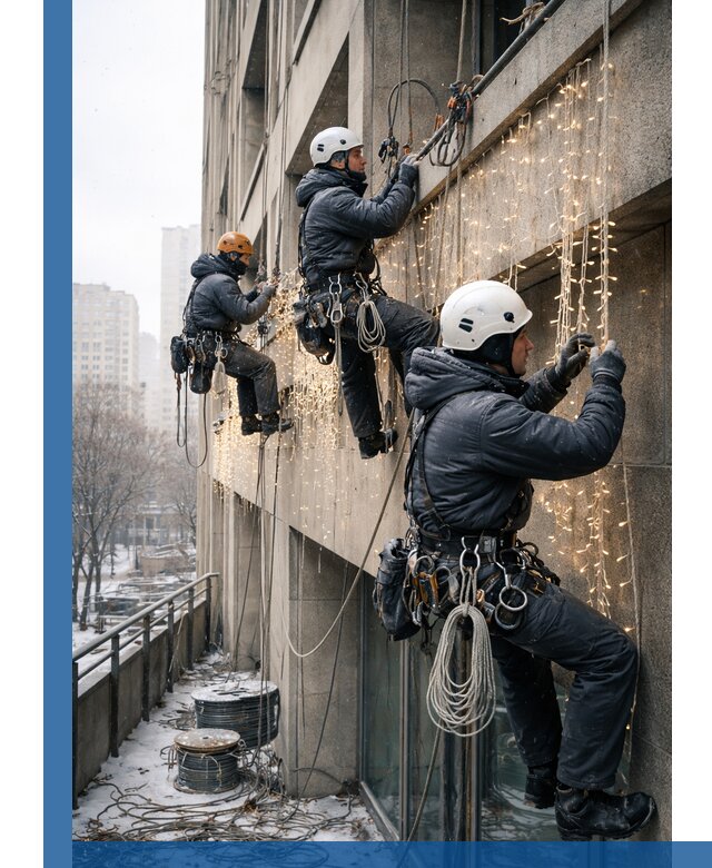 Монтаж новогодней иллюминации и украшение фасадов в Гае