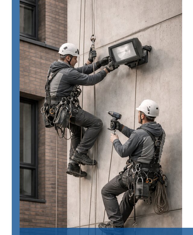 Профессиональный монтаж фасадных прожекторов в Гае под ключ