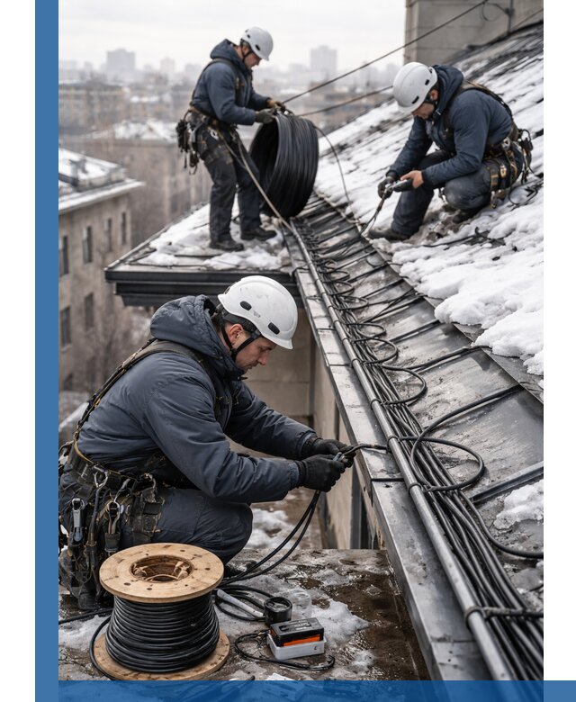 Монтаж греющего кабеля на кровле в Гае под ключ