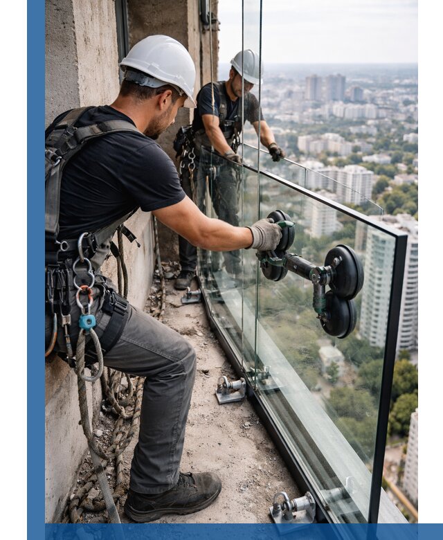 Монтаж стеклянных ограждений под ключ с гарантией в Гае