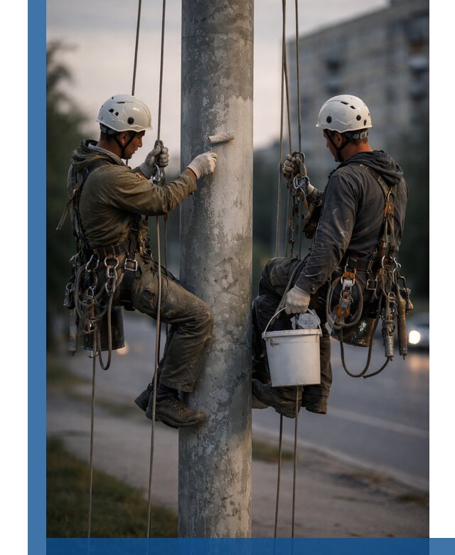 Покраска опор освещения и антикоррозийная защита в Гае