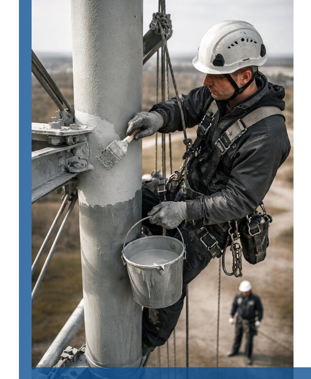 Покраска мачт связи в Гае промышленными альпинистами