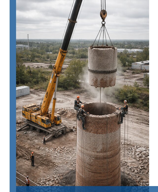 Демонтаж дымовой трубы в Гае с гарантиями безопасности
