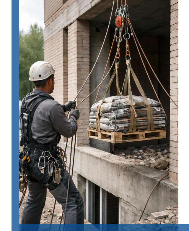 Подъем материалов на этаж веревками в Гае оперативно