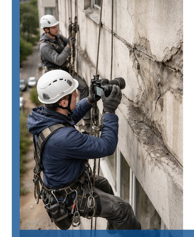 Фотофиксация дефектов фасада с высотной съемкой в Гае