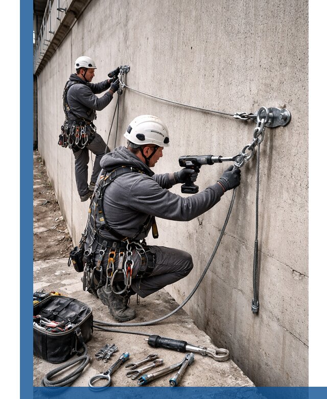 Монтаж анкерных линий высотной безопасности в Гае