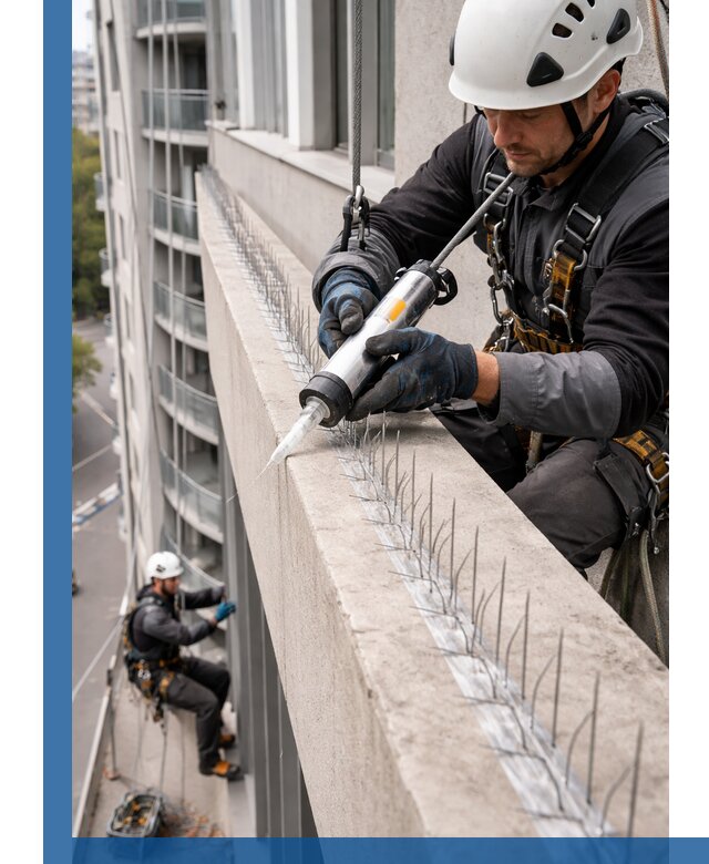 Установка шипов от птиц на фасадах и кровлях в Гае